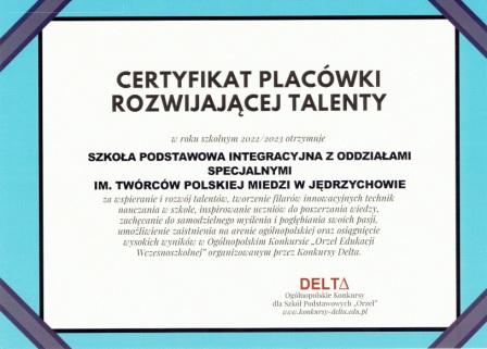 Certyfikat Szkoły rozwijającej talenty