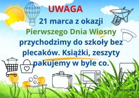 Plakat informujący o dniu bez plecaka