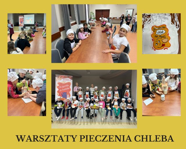 kolaż zdjęć uczniów na warsztatach pieczenia chleba