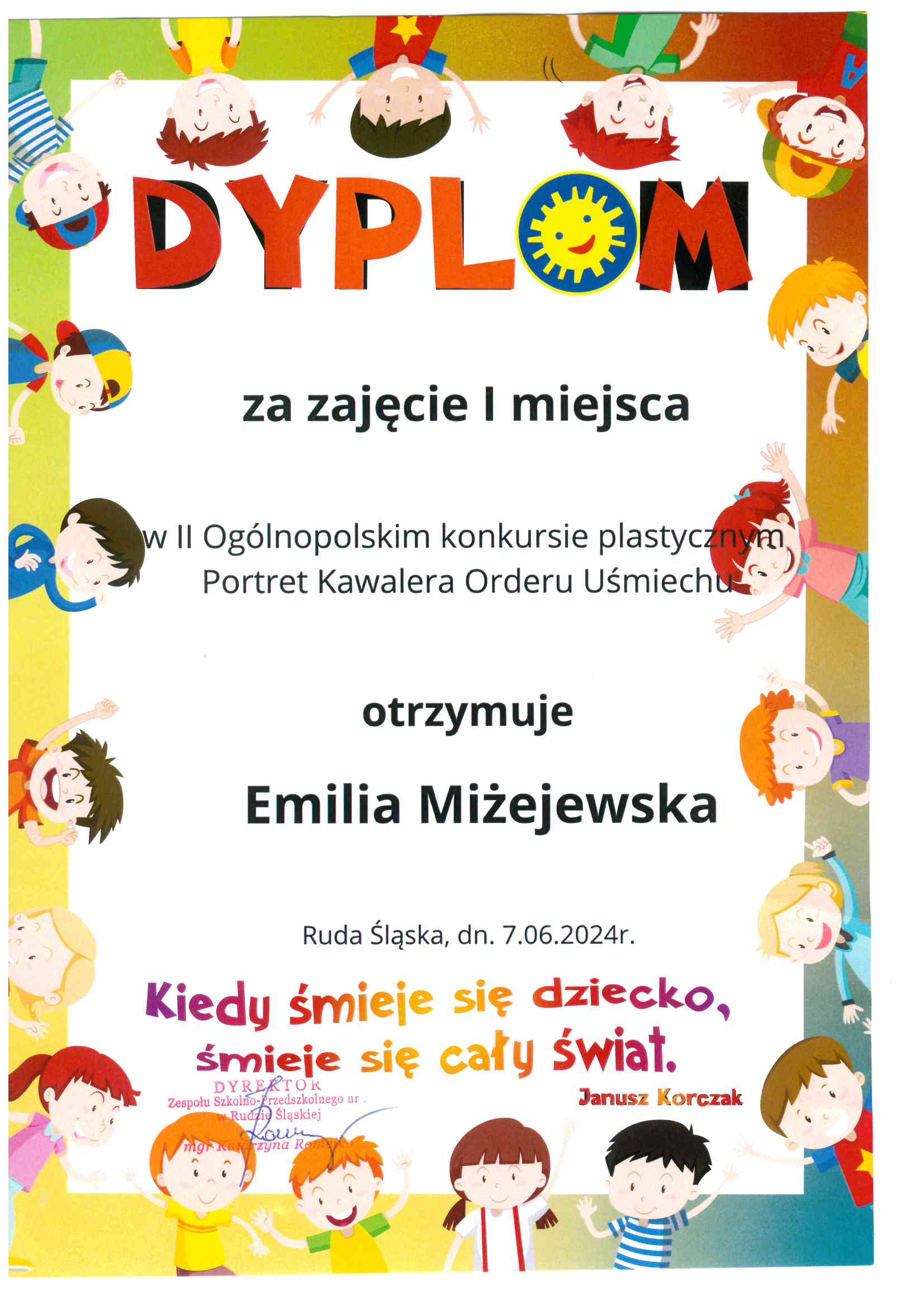 Dyplom Emilii Miżejewskiej