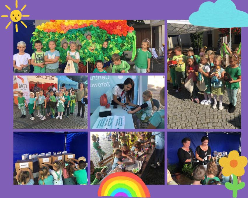kolaż zdjęć Dzień Drzewa i festiwal kolorów w Polkowicach