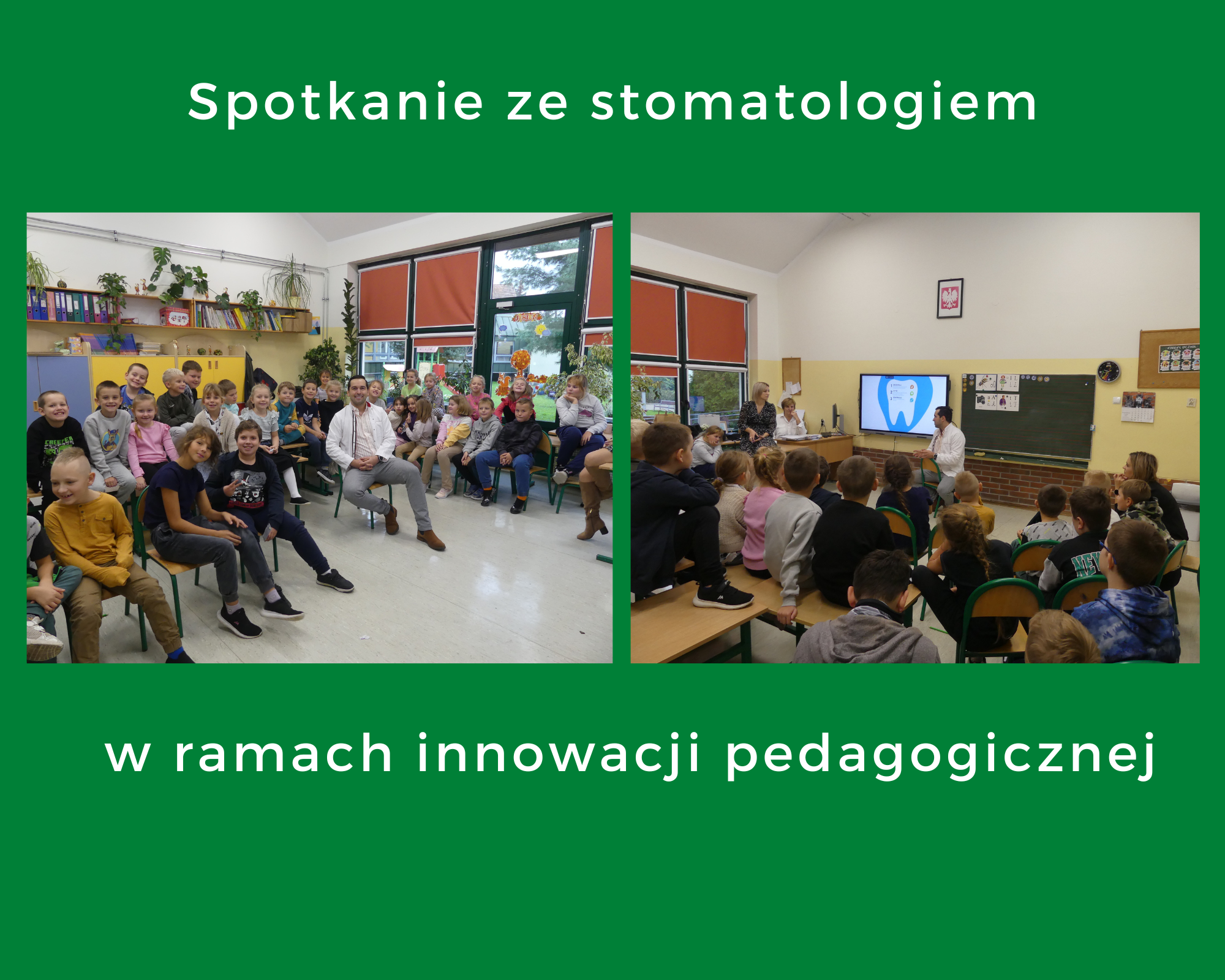 uczniowie ze stomatologiem w klasie