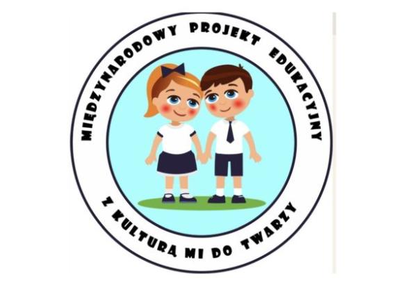 logo projektu w kole dziewczynka i chłopiec ubrani na galowo