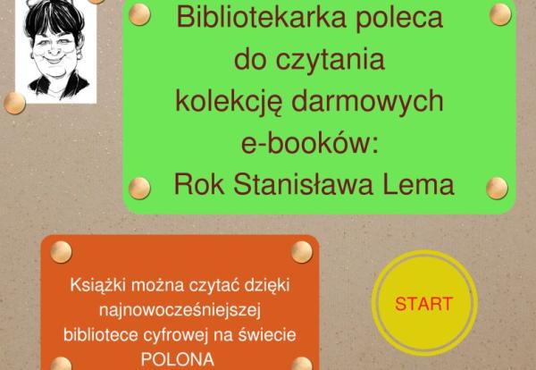 plakat zachęcający do czytania książek Stanisława Lema w bibliotece cyfrowej Polona