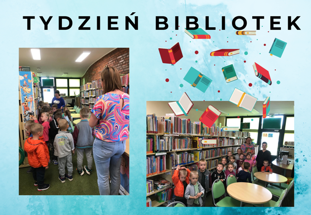 kolaż zdjęć dzieci w bibliotece