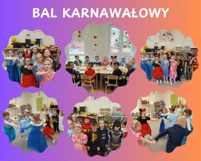 kolaż zdjęć dzieci na balu karnawałowym