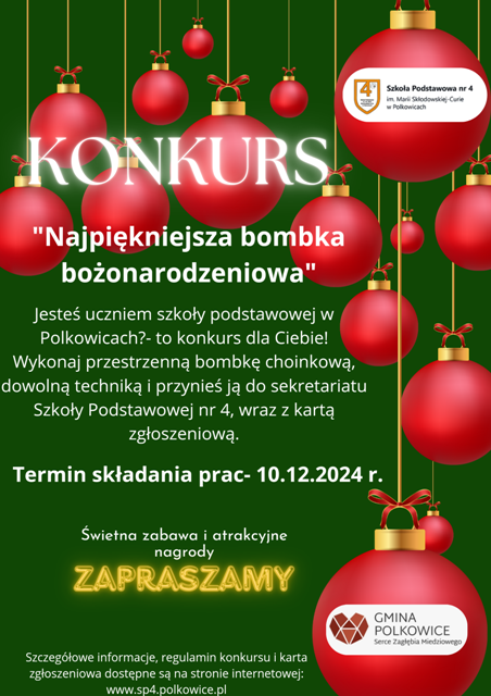 plakat o konkursie na najładniejszą bombkę bożonarodzeniową