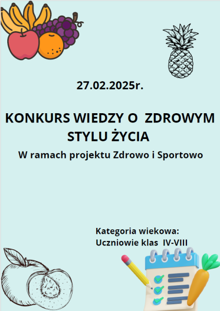 plakat o konkursie wiedzy o zdrowym stylu życia